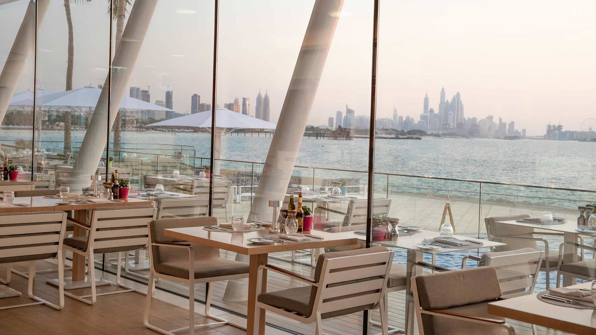 Jumeirah Burj Al Arab Bab Al Yam restaurant with beach and city view